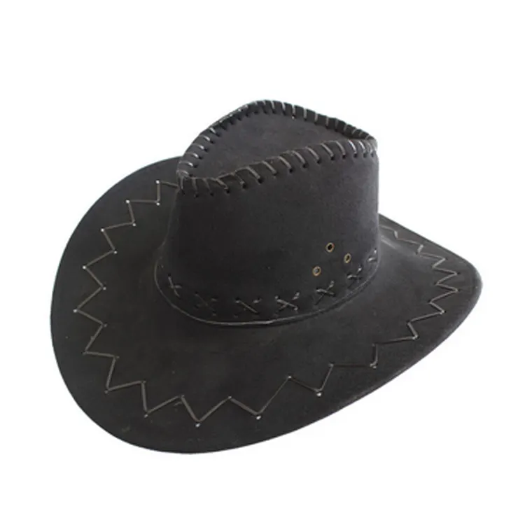 Factory price western men wide brim suede cowboy hat logo
