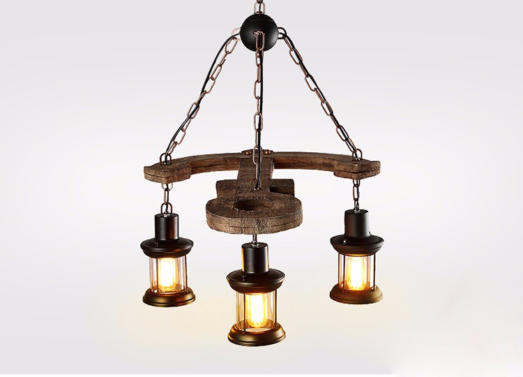 Decorative antique brass metal solid wood anchor 3 lights loft modern pendant lamp lighting