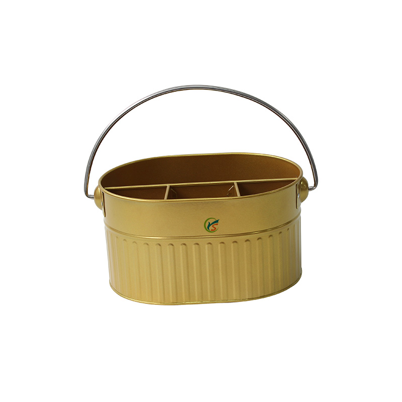 Vertical line decor four grids metal champagne copper ice bucket