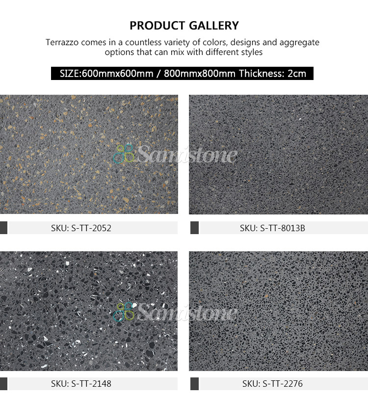 Samistone Black Cheap Cement Terrazzo Tile for Indoor or Outdoor Flooring Decoration