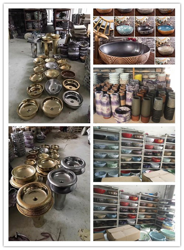 中国製手作りの芸術的な磁器洗面器、モダンな黒牡丹模様の洗面台