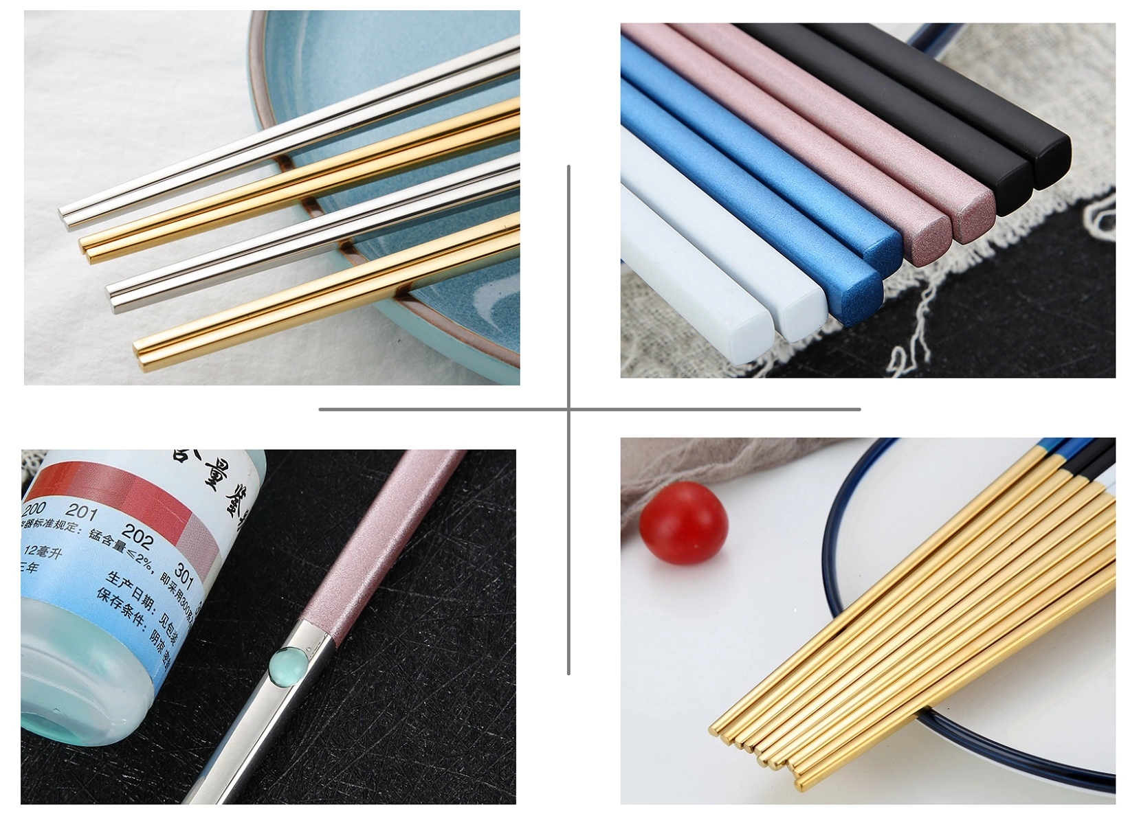 Customized Logo 304 Stainless Steel Metal Chopstick  With Titanium Plated Gold Japanese Chopsticks