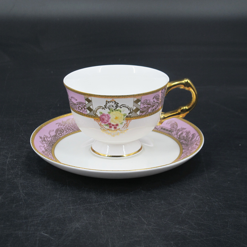 porcelain gold handle tea set elegant rose decal  15pcs 17pcs ceramic bone china tea set