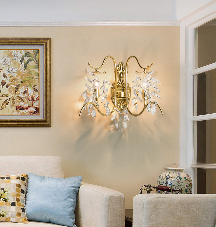wall lamps luxury brass crystal E14 candle bedroom hotel art deco lights