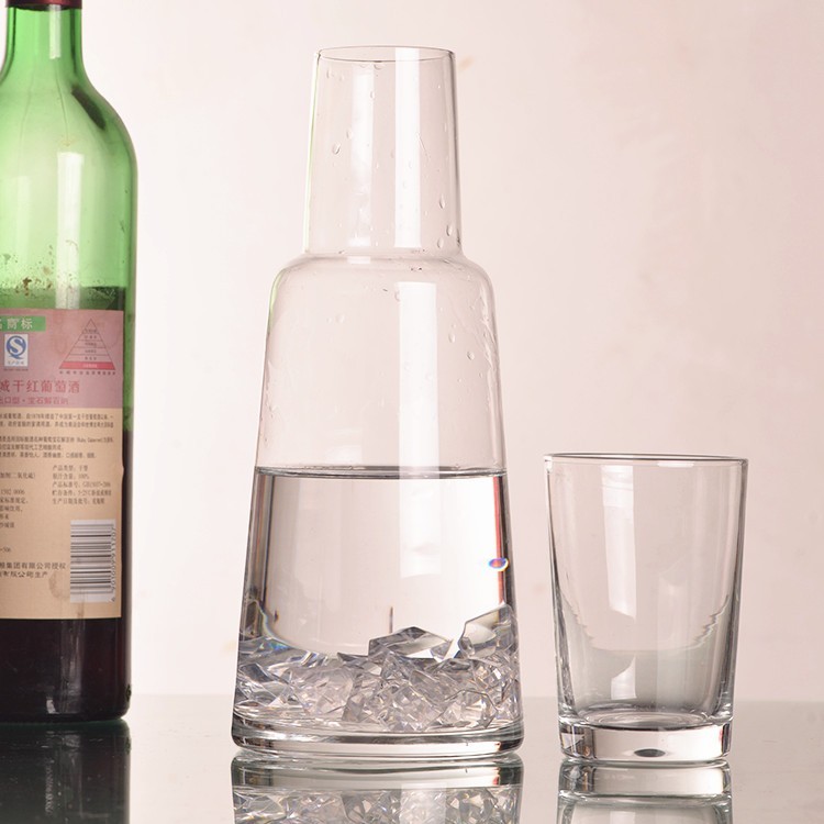 Hand Blown Bedside Carafe with Tumbler/2pcs Clear Glass Jug set/Multi-function glass water pitcher.
