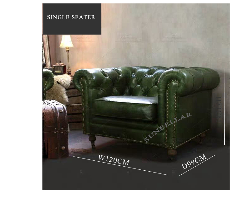 customized hotel sofa top grain leather chesterfield sofa set luxury living room sofa button tufted leather vintage green