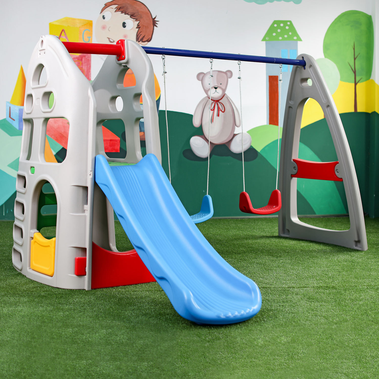 hot sale kids baby slide outdoor playground Equipment plastic slide with swing set for sale