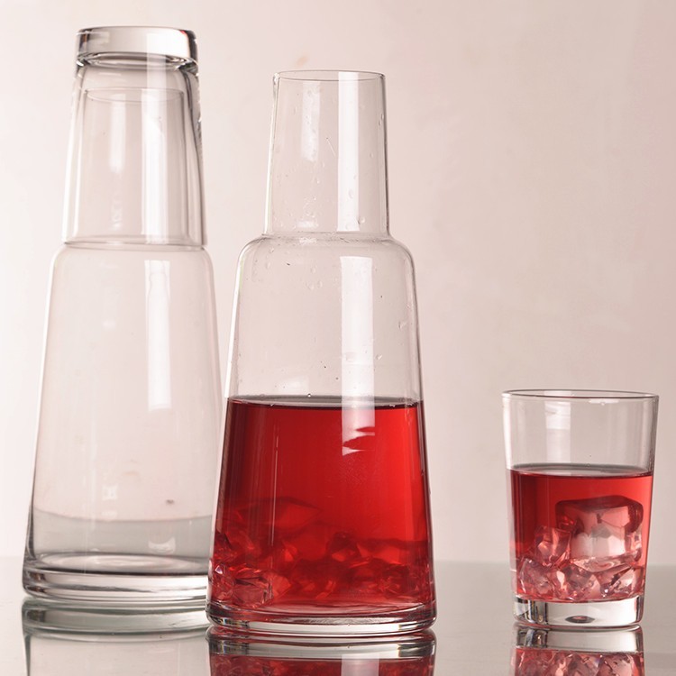 Hand Blown Bedside Carafe with Tumbler/2pcs Clear Glass Jug set/Multi-function glass water pitcher.