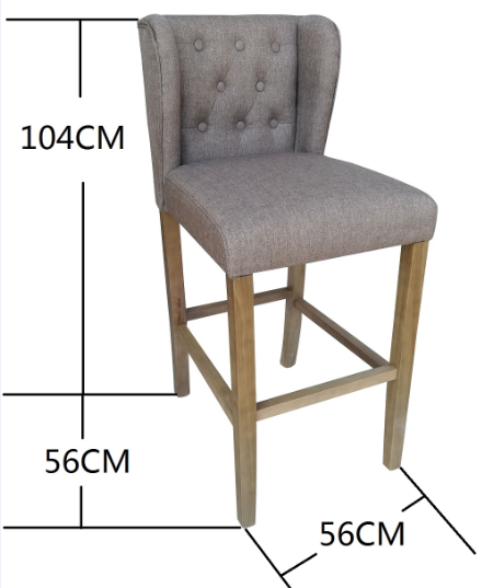 China Whosale tufted fabric with wooden legs kitchen high bar chair