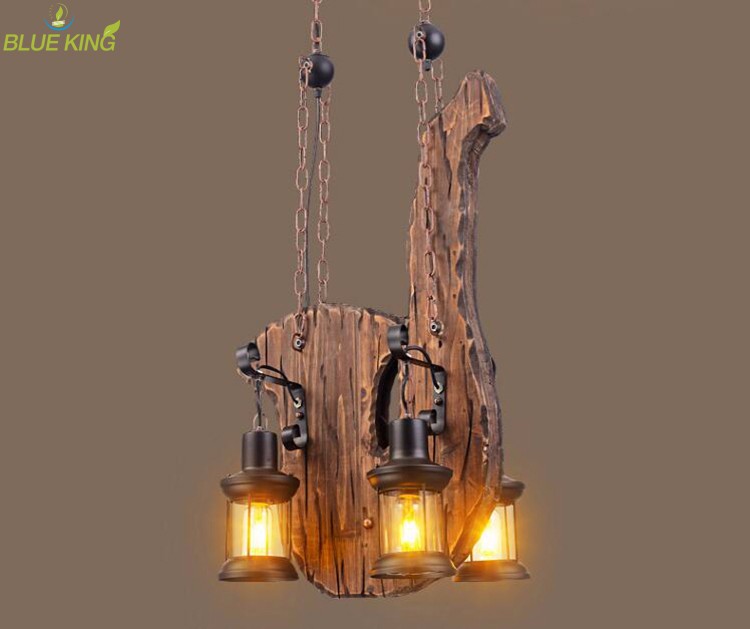 Metal Rustic design loft solid wood dining room pendant chandelier Led Decor Suspension Lampara