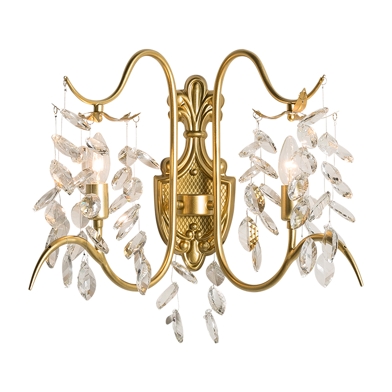 wall lamps luxury brass crystal E14 candle bedroom hotel art deco lights