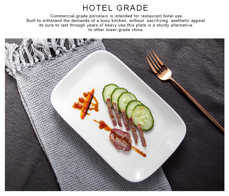 Manufacturer Custom logo Banquet Bright White Dining Food Serving Plate Deep Ceramic Rectangular Plate