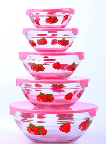5-Piece oblique mouth glass bowl Fruit salad dessert bowls, Glass Mixing Bowl Set