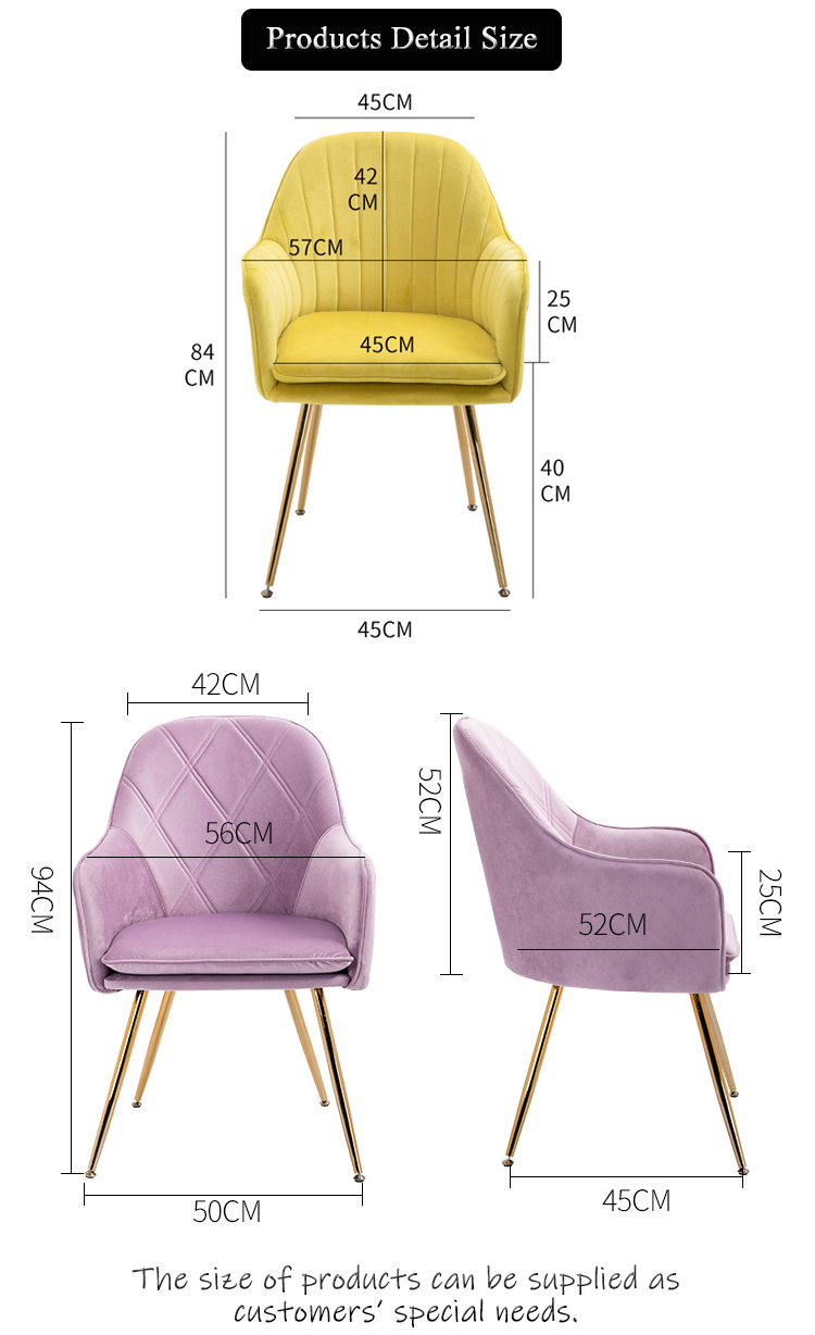 Upholstered Velvet Armchair Fabric Living Dining Room High Back Gold Armrest Chairs
