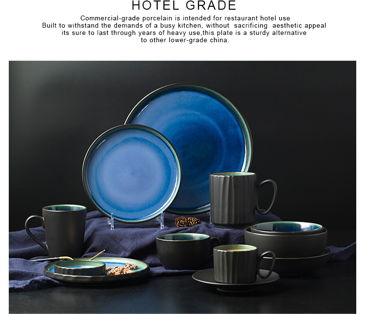 Wholesale Ceramic Dinnerware Stoneware Porcelain Oval Blue Plate