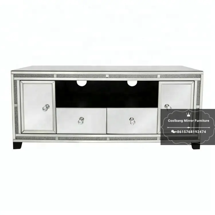 China factory modern glass furniture crystal mirrored TV stand