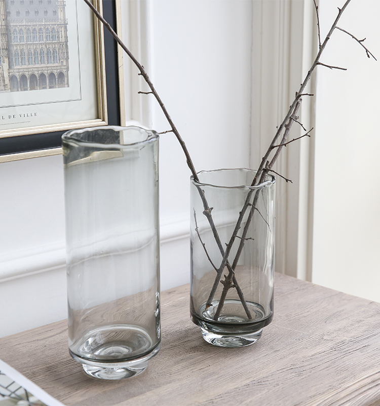 Bixuan Vases Grey Glass Flower Arrangement Cylinder Vase with Rippled Mouth Decor Table Centerpieces Candleholder Accent 19cm H