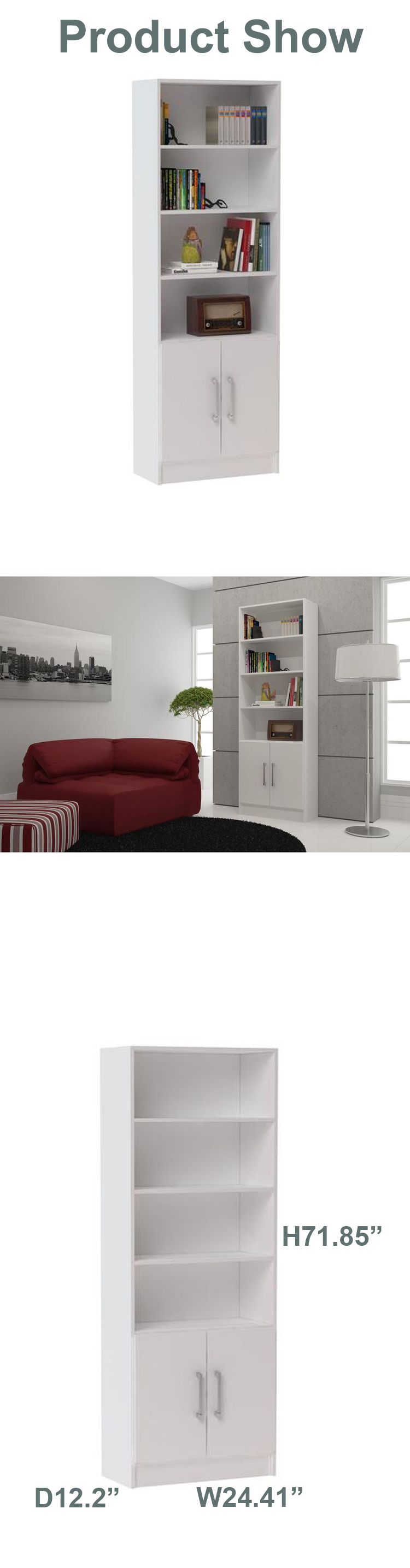 new style Simple design wooden desktop bookcase bookshelves with 2 doors cabinet for home or school use