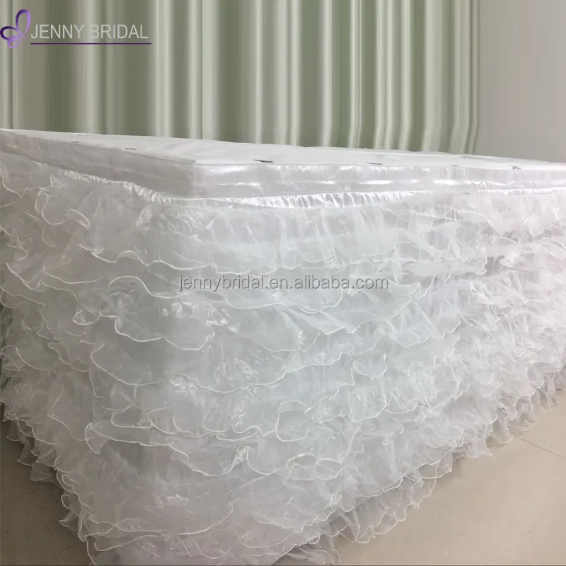 TC028A1 white hawaiian table skirt images organza ruffled event wedding table skirts decoration