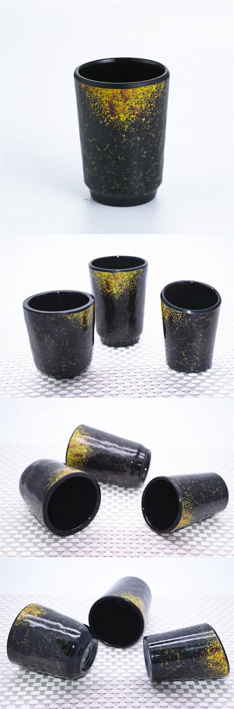 Luxury design food-grade reusable black color melamine tea cup plastic cup for wholesale