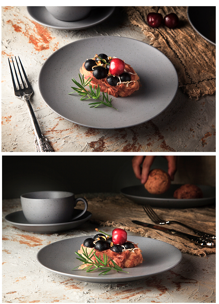 Wholesale 6" 8"10"12" Ceramic Dinner Grey Shallow Plate With Dot
