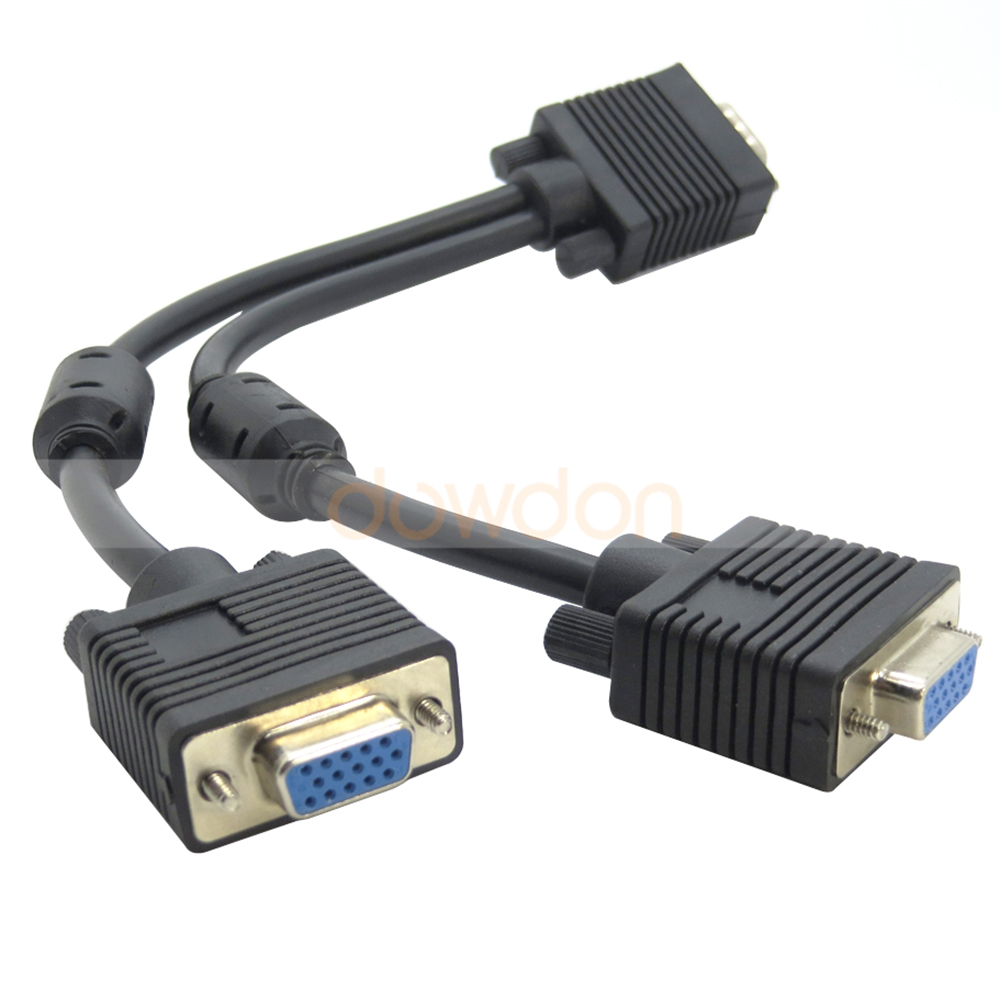 VGA Splitter Y Adapter Video Monitor Dual Screen AUX CABLE 15-PIN SVGA
