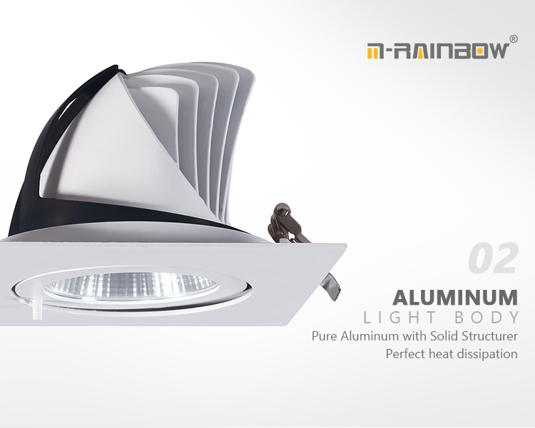 360 Degree rotatable Square shape recessed  led Cob light 9w 20w 40w 50w 60w Gimbal Downlight