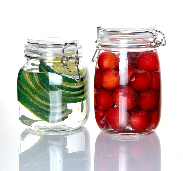 700ml round glass jars for food storage glass jar ,glass jars with metal shackle