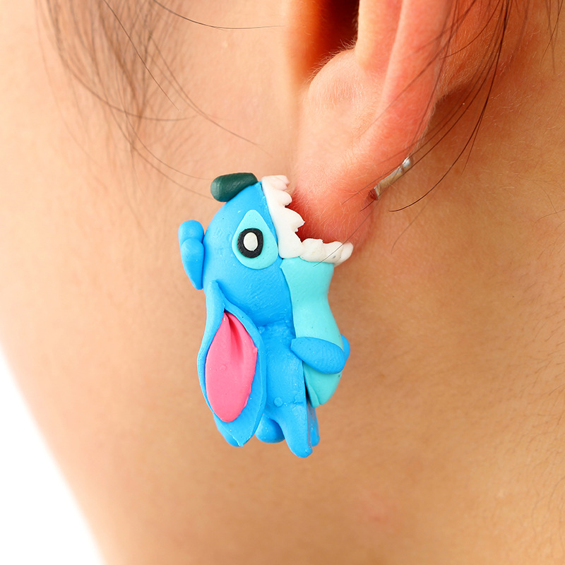 Man-eater flower Fox 3D Cartoon Animal Fimo Polymer Clay Stud Earrings Jewelry