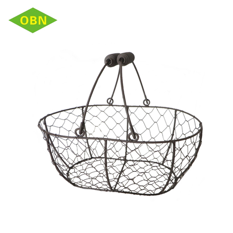 decorative empty wire gift basket wholesale with handle