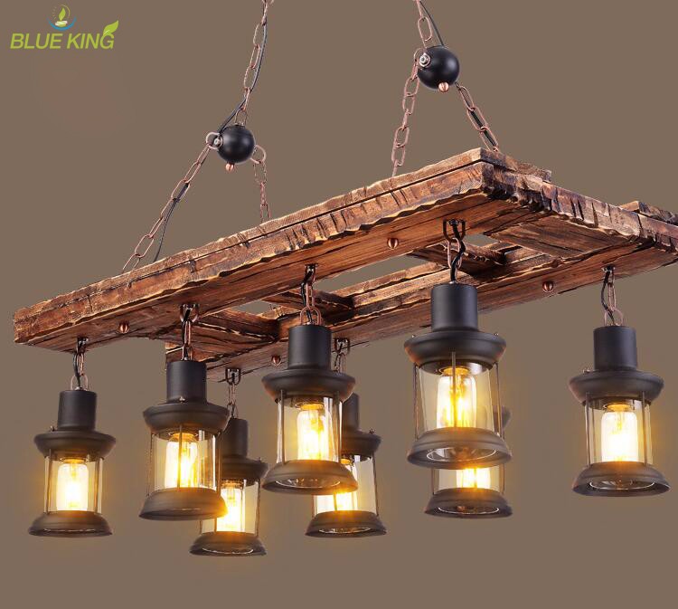 8 lights American Industrial wooden personality Nostalgia Loft Garment Shop lobby pendant lighting