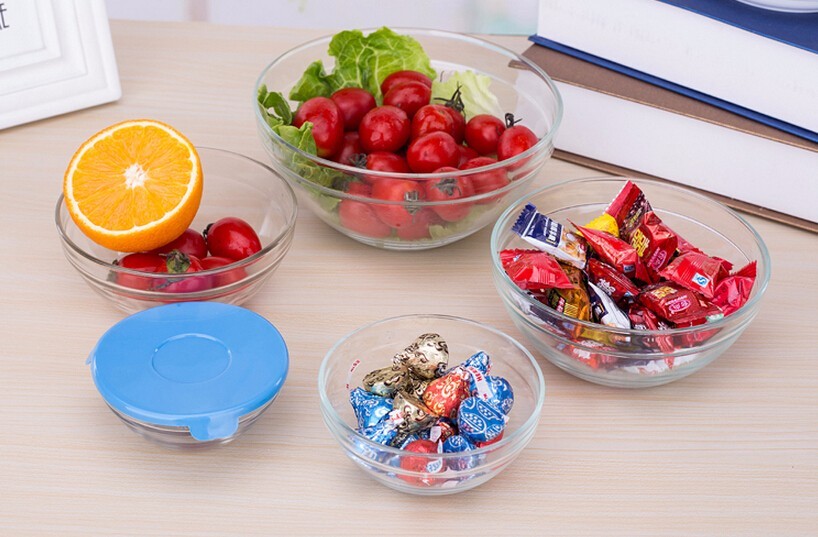 Haonai wholesale bulk good quality 5pcs glass bowl set,glass bowl with lid
