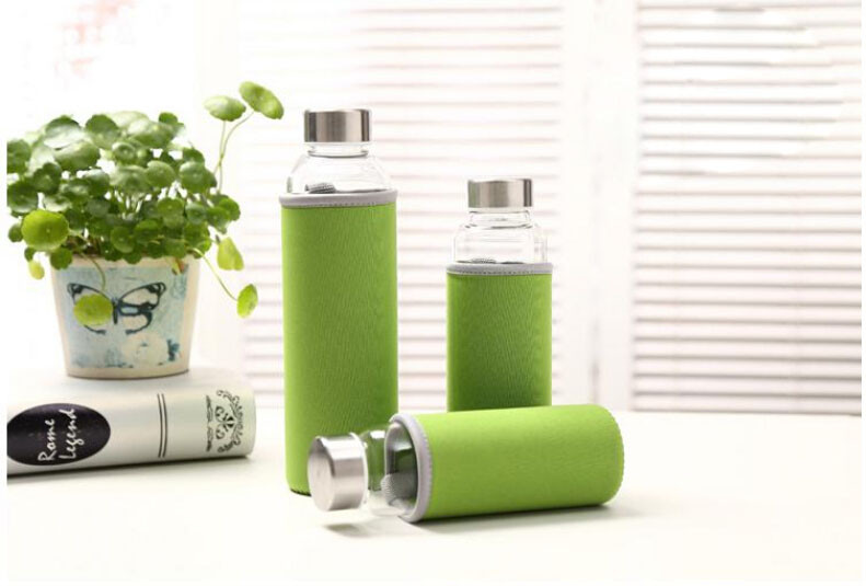 280/360/420/550ml borosilicate glass water bottle with lid
