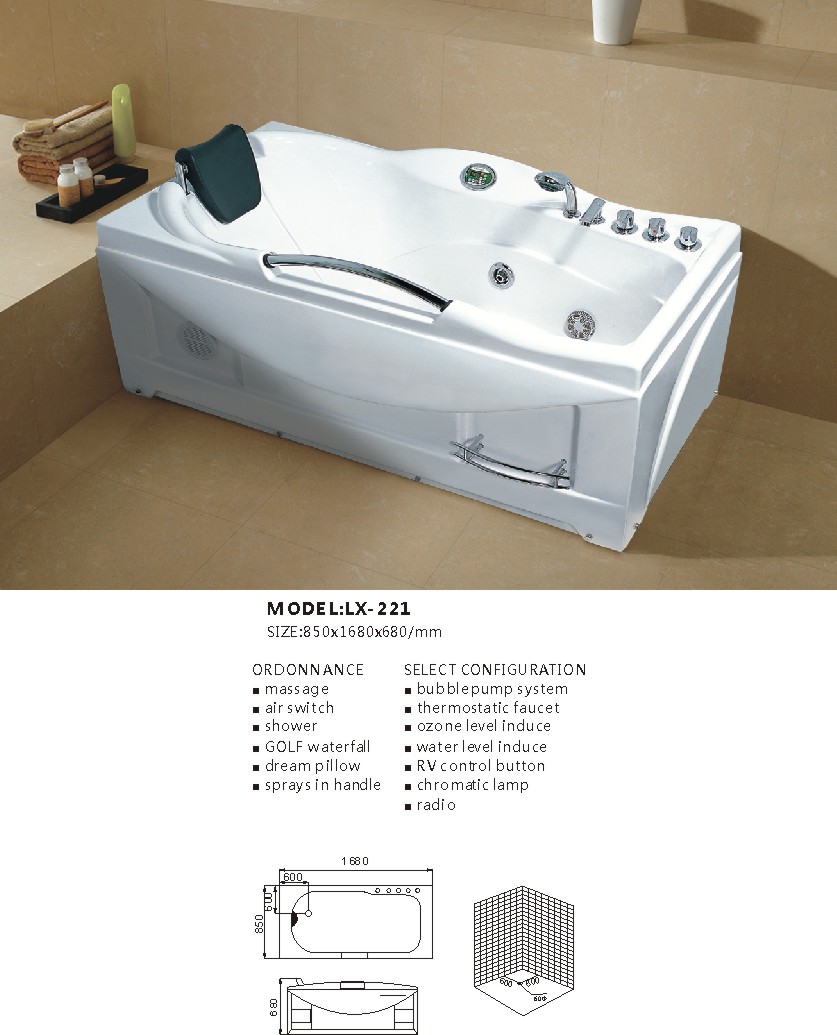 NBYT-221 High Quality Portable Lowes Walk in Bathtub with Shower Freestanding Combo Massage (air & Whirlpool) Bathroom 1 Person