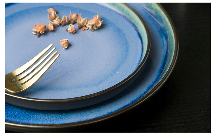 Blue Ceramic Dinner Plate Wholesale Flat Cafe Plates