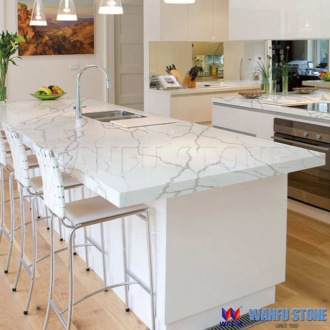Calacatta white quartz stone kitchen countertop