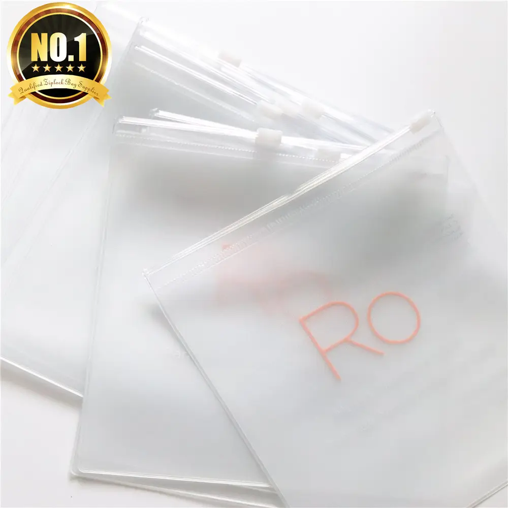 Custom High Quality Mini Zipper Slider printed Unique logo Matte Plastic Packaging PVC Cosmetic Pouch Bags Wholesales