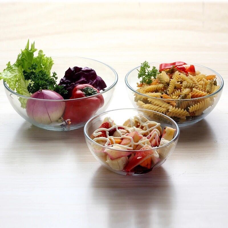 Haonai large Clear Round glass Salad Mixing Bowl / fruit glass bowl / nut bowl