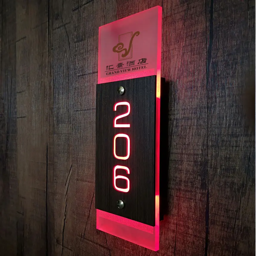 High quality acrylic material LED illuminated House number for hotel door plate