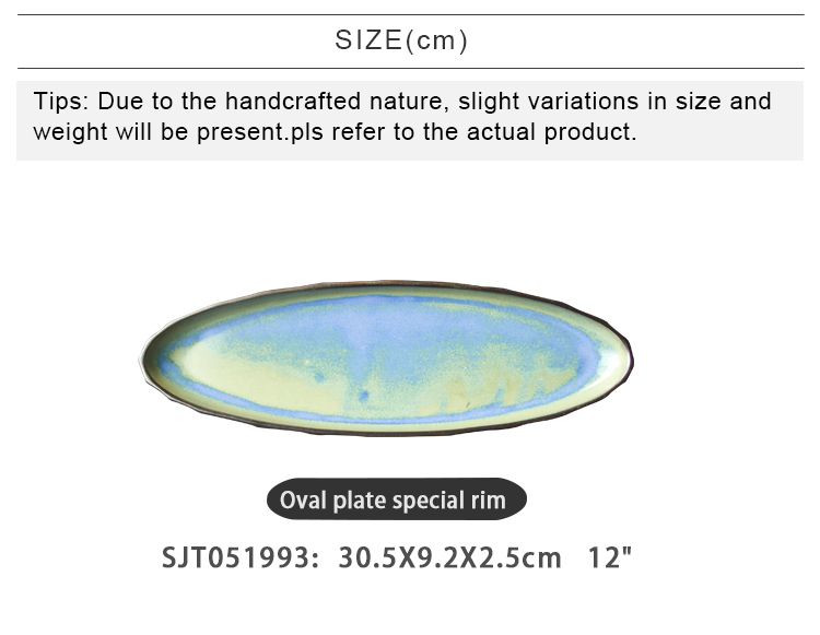 Wholesale Ceramic Dinnerware Stoneware Porcelain Oval Blue Plate