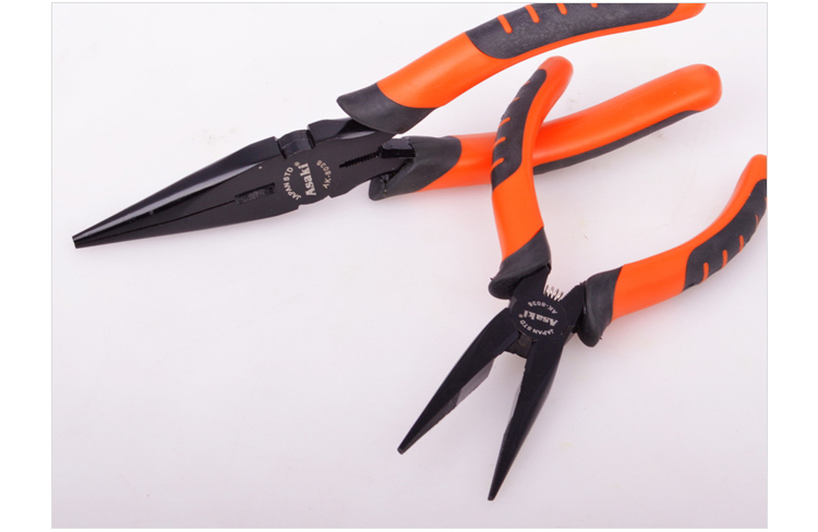 Asaki 55 High Carbon Steel  American Type Long Nose Pliers Hand Tools Copper Wire Cutting Pliers Plastic Handle