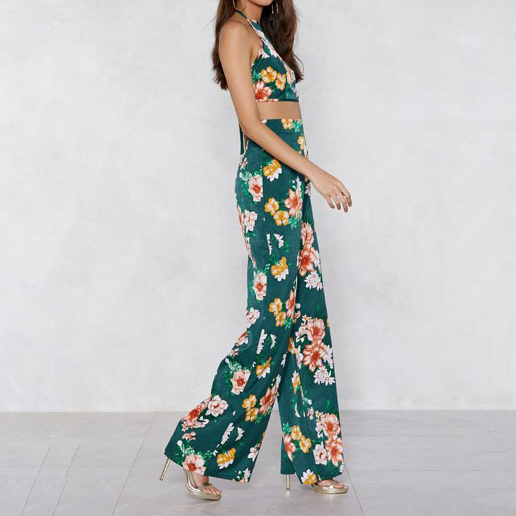 Accept sample making Two piece floral palazzo pants waist women summer