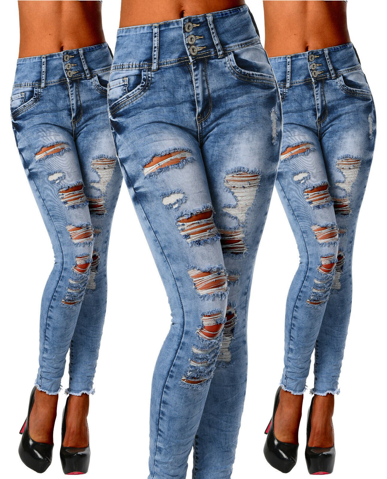New Women Girls Ripped Knee Cut Skinny Fit Jeans Jeggings Leggings 8 to 16
