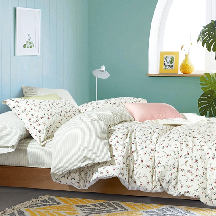 Custom size and weight in guangzhou comfortable printed cotton green double bed sheets
