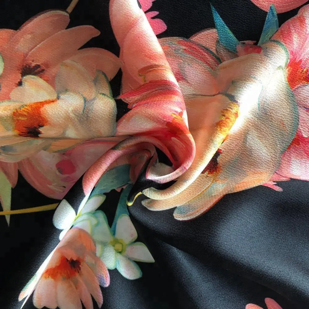 New flower design soft touch 100% polyester crepe bubble satin fabric