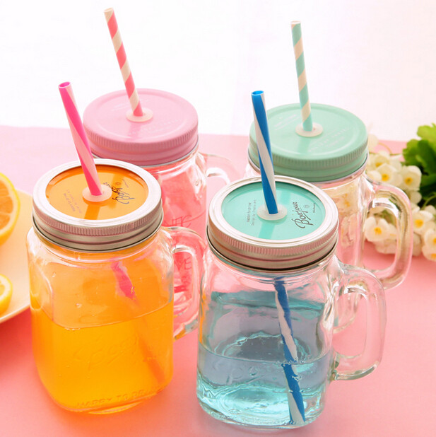 wholesale 12/16oz with metal lid and straw mason jar glass jar glass mason jar