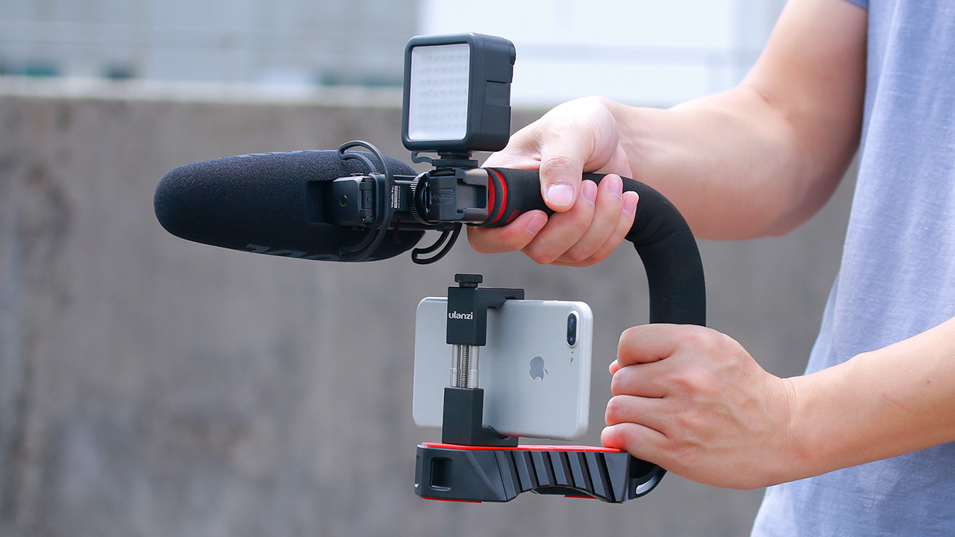 Ulanzi U-Grip Pro New Upgrade Triple Cold Shoe Mount Video Stabilizing Handle Grip Rig for Camera and Smartphone