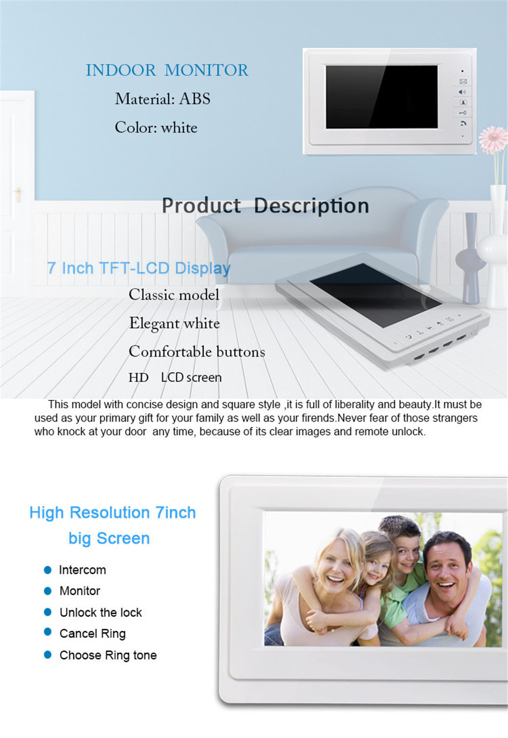 2019Video Door Phone for villa outdoor intercom night vision 7inch indoor monitor waterproof doorbell camera 1v1 intercom system