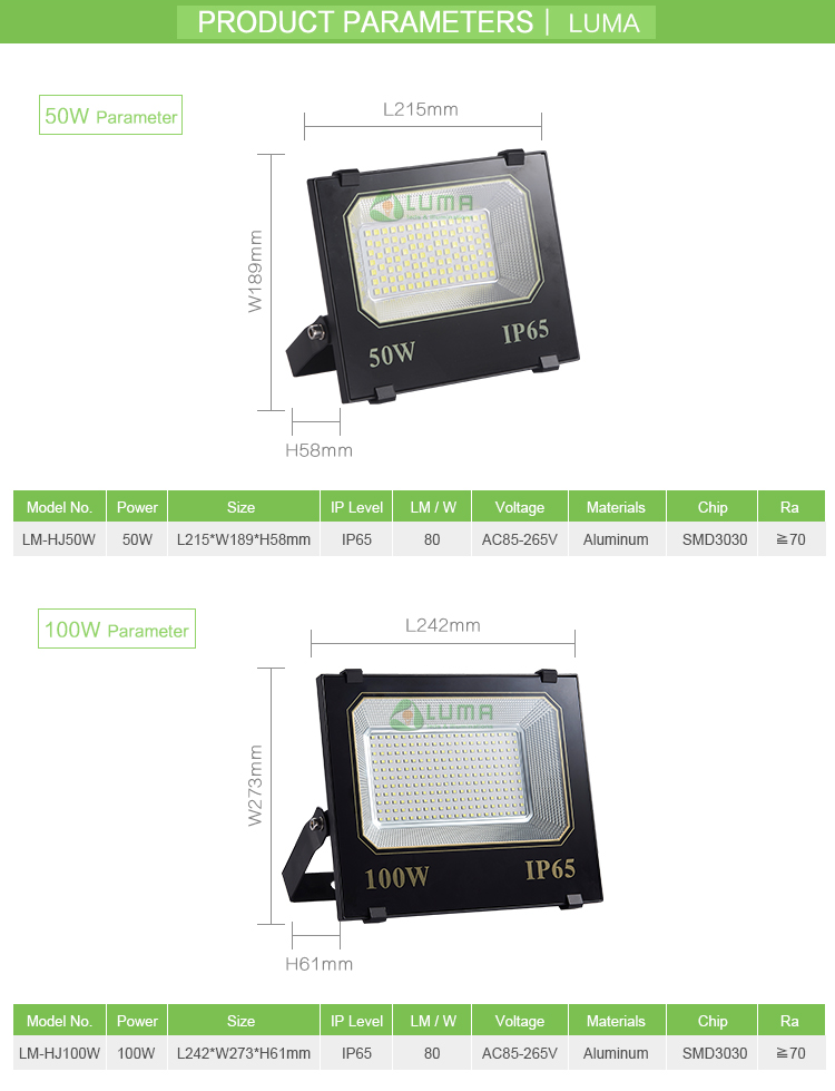 100W LED Flood Light 2018 New Model Aluminum Housing
