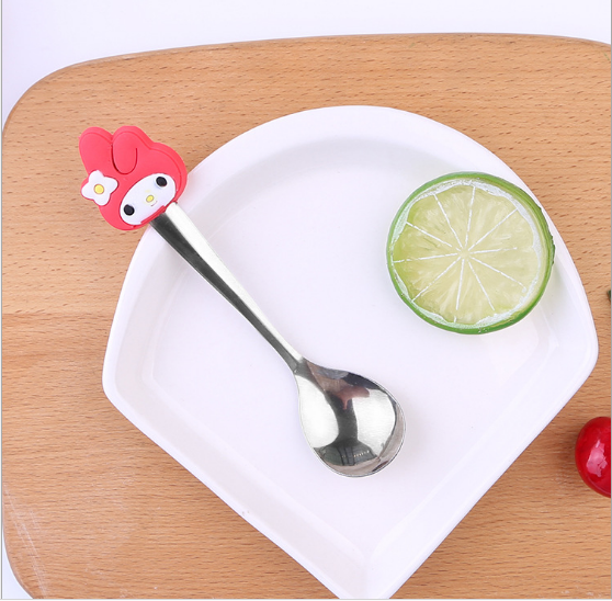 14cm stainless steel coffee spoon with cute silicone handle design